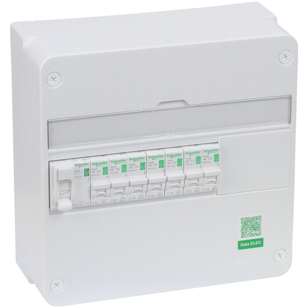 Coffret électrique pré-équipé Schneider Resi9 avec interrupteur différentiel 63A de type A et 7 disjoncteurs
